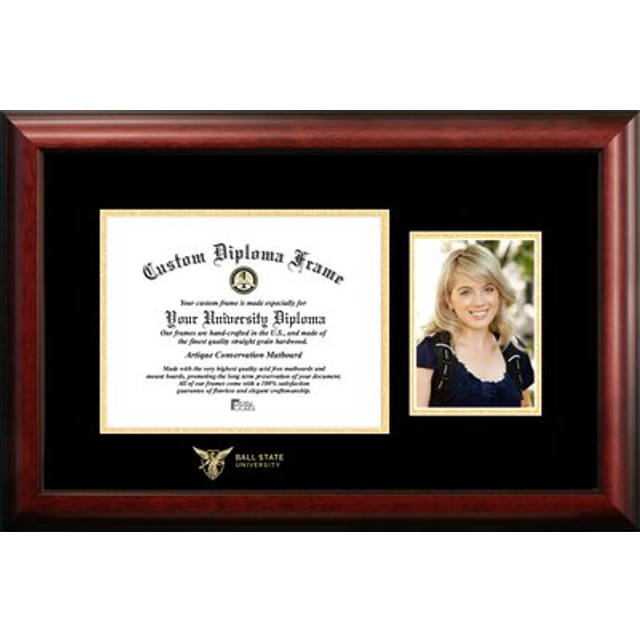 Campus Images IN985PGED-108 8 x 10 in. Ball State University Gold Embossed Diploma Satin Mahogany Frame with 5 x 7 in. Portrait