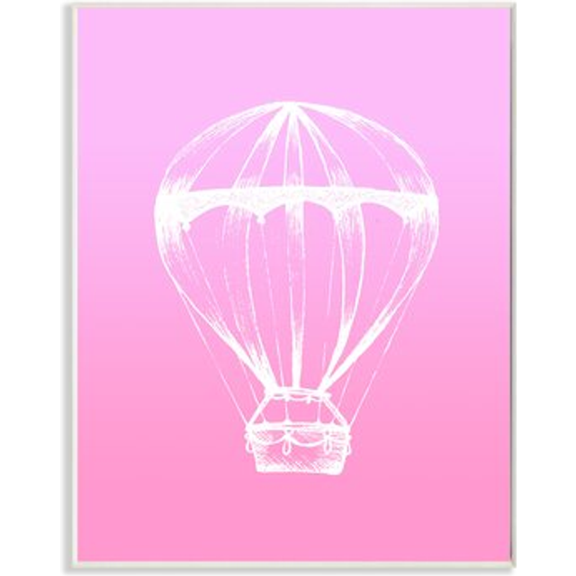 Stupell Home D?cor Graphic Hot Air Balloon White and Pink Wall Plaque Art  10 x 0.5 x 15  Proudly Made in USA
