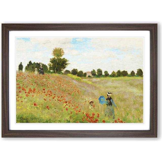 'Poppy Field' by Claude Monet - Picture Frame Oil Painting Print on Paper - Walnut (45cm H X 62cm W)