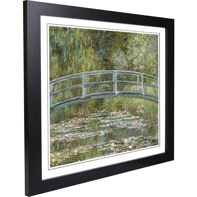 Japanese Bridge and Lilies by Claude Monet Framed Painting Print - Black (45cm H X 45cm W)