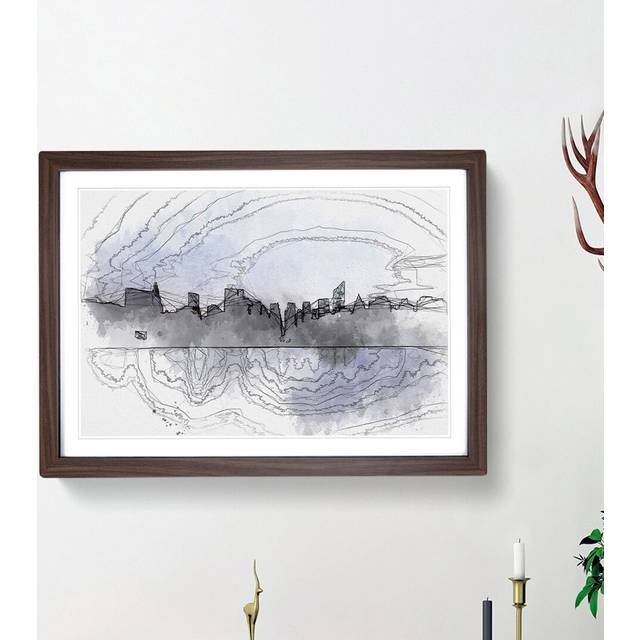 Night Skyline of New York - Picture Frame Graphic Art Print - Walnut Framed (62cm H x 87cm W x 2cm D)