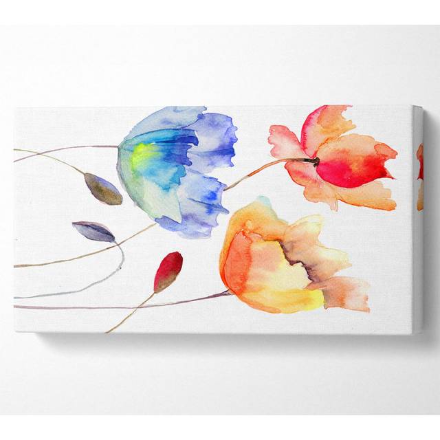 Drage Poppy Watercolour - Wrapped Canvas Art Prints (40.6cm H x 81.3cm W x 1cm D)