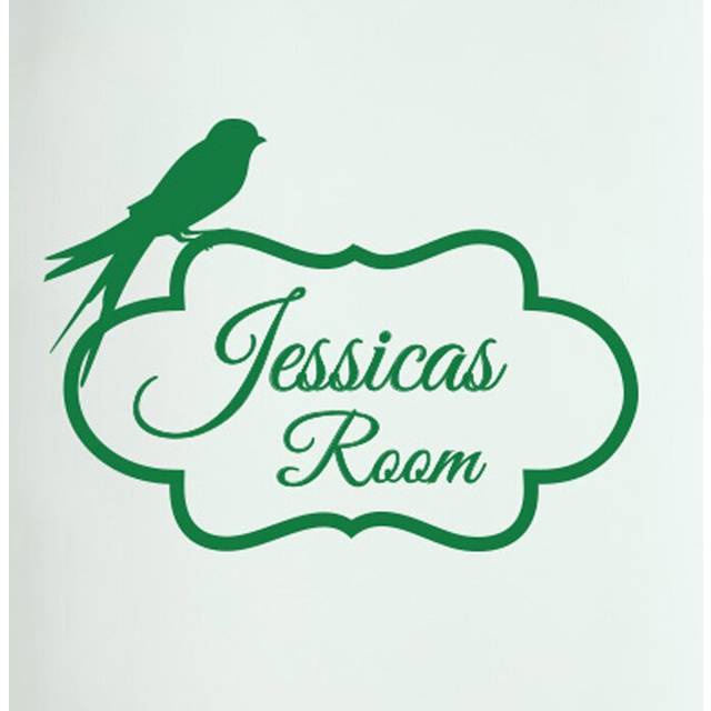 Personalized Bird Perching on Frame Door Room Wall Sticker - Green (29cm H X 40cm W)