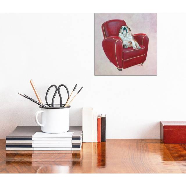 Bulldog on Red by Carol Dillon - Wrapped Canvas Art Prints (30.48 cm H x 30.48 cm W)