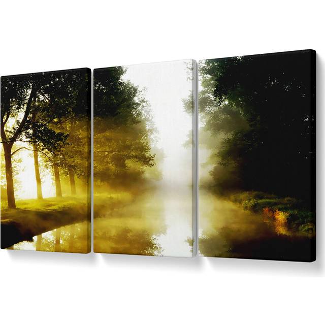 Misty Morning Lake - 3 Piece Wrapped Canvas Graphic Art (50.8cm H x 106.6cm W)