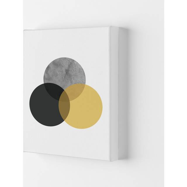 Geometric Mustard and Black Circles by Pixy Paper - Graphic Art Print - Wrapped Canvas (29.7cm H x 21cm W x 4cm D)