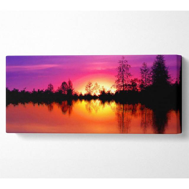 As the Sun Sets over the Lake - Wrapped Canvas Art Prints (40.6cm H x 101.6cm W)