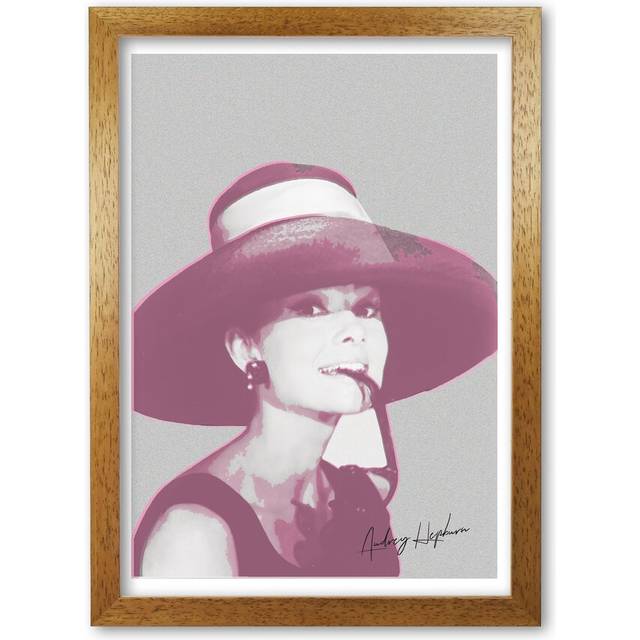 Audrey Hepburn Vintage - Picture Frame Graphic Art Print on Paper - Honey Oak Frame (60 cm H x 42 cm W x 5 cm D)