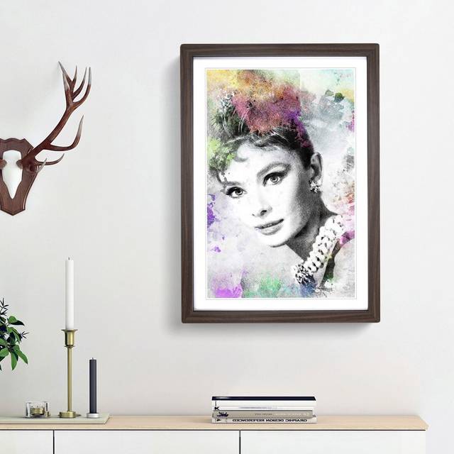 Audrey Hepburn Abstract Art - Picture Frame Painting Print on Paper - Walnut Framed (63cm H x 45cm W x 2cm D)