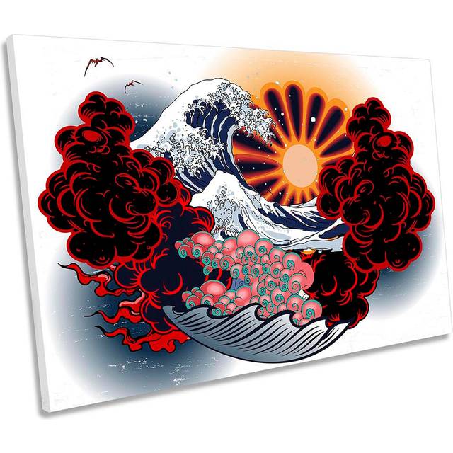 Japanese Great Wave Modern CANVAS WALL ART Print Picture Multi-Coloured (40.6cm H x 61cm W)
