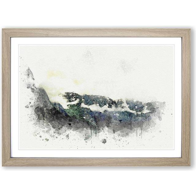 Lake & Mountains in Alaska in Abstract - Picture Frame Graphic Art Print - Oak (35cm H x 50cm W x 2cm D)