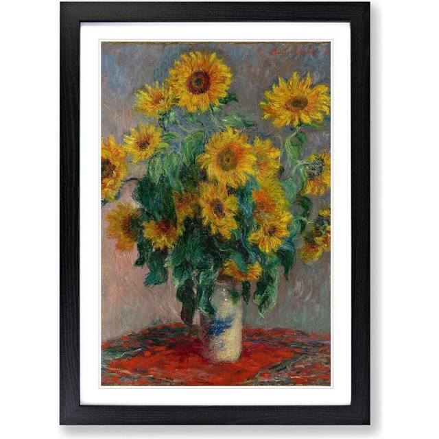 'Bouquet of Sunflowers' by Claude Monet Framed Oil Painting Print - Black (62cm H X 45cm W)