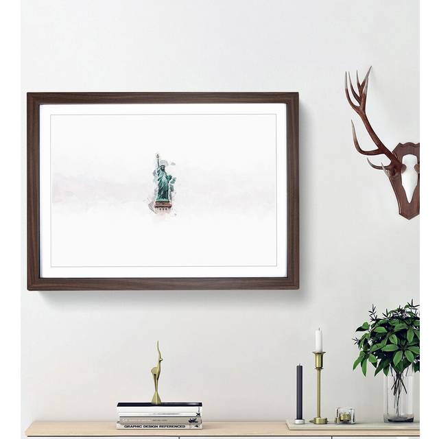 Statue of Liberty in New York City - Picture Frame Graphic Art Print - Walnut Framed (27cm H x 36cm W x 2cm D)