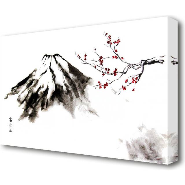 Japanese Cherry Blossom Mountain - Wrapped Canvas Painting Print (35.6cm H x 50.8cm W x 4.4cm D)