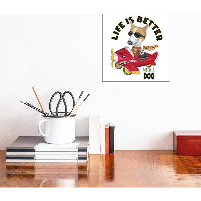 Corgi In A Plane With Words 1PC3 - Wrapped Canvas (12&#34; H x 12&#34; W)