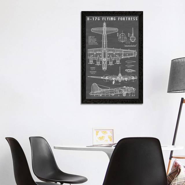 'B-17 Vintage Bomber Airplane | Black' by Action Blueprints - Floater Frame Graphic Art Print on Canvas - Black Framed (101.6 cm H x 66.04 cm W)