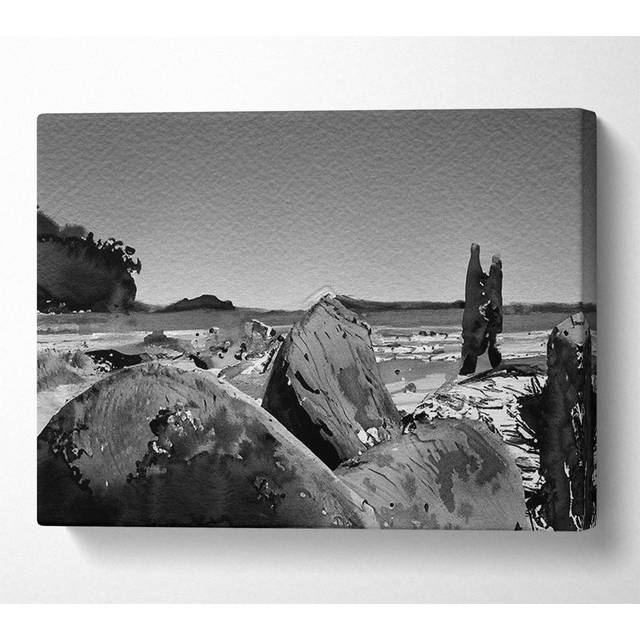 Bolders of the Seas B N W - Wrapped Canvas Art Prints - Multicolour (50.8cm H x 81.3cm W)
