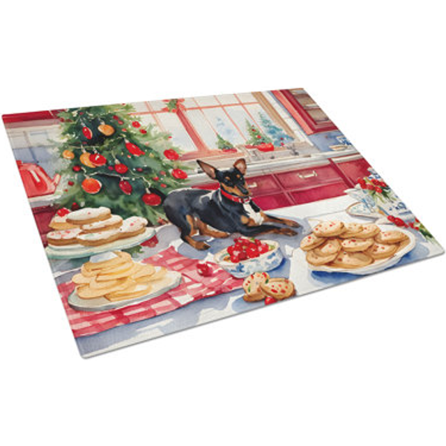 Carolines Treasures DAC3852LCB 15 x 12 in. Unisex Miniature Pinscher Christmas Cookies Glass Cutting Board