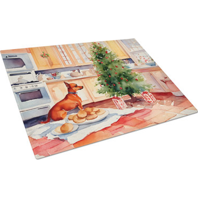 Carolines Treasures DAC3853LCB 15 x 12 in. Unisex Miniature Pinscher Christmas Cookies Glass Cutting Board