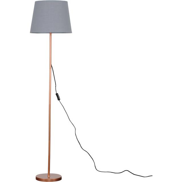 Modern Standard Floor Lamp In Copper Metal Finish With Grey Tapered Shade