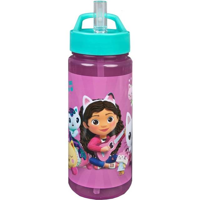 Gabby's Dollhouse Drinking Bottle for Children with Motif Plastic Water Bottle BPA Free Approximately 500 ml Capacity Integrated Straw Ideal for