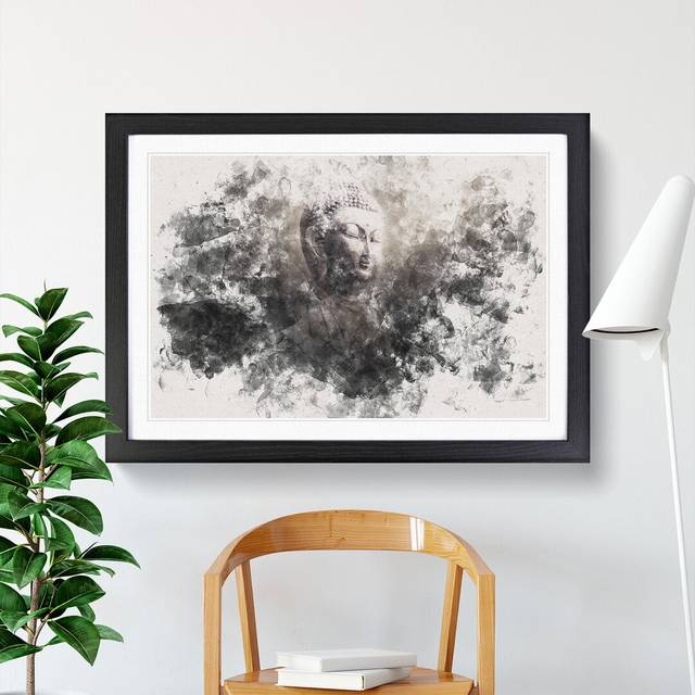 Buddha in a Mist - Picture Frame Painting Print - Black Framed (62cm H x 87cm W x 2cm D)