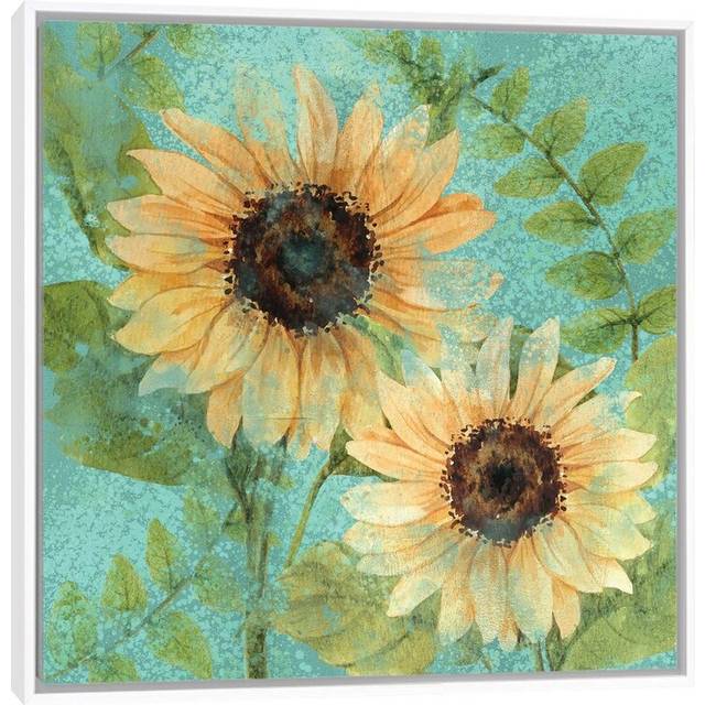 Sunflower Teal by Kimberly Allen - Painting on Canvas (93.98cm H X 93.98cm W)