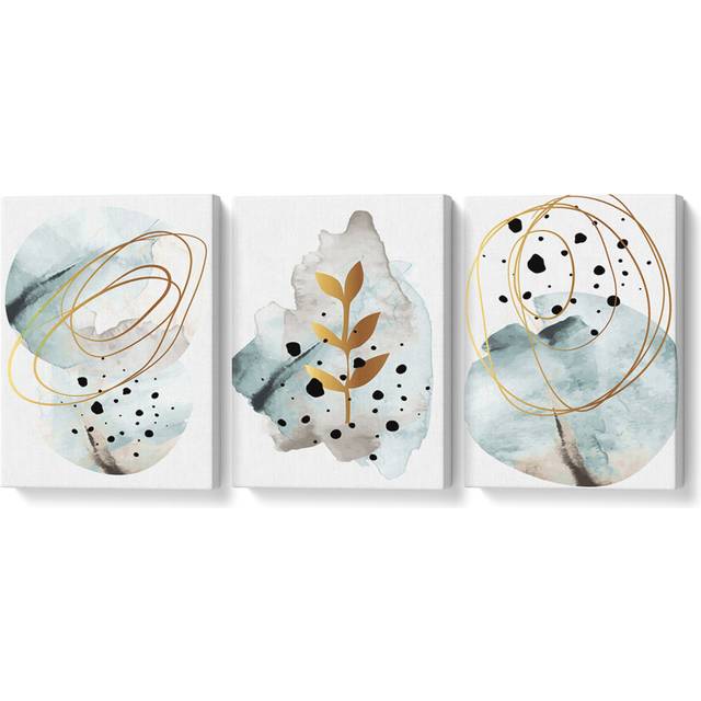 Watercolours and Ink - 3 Piece Wrapped Canvas Art Prints Set (51cm H x 107cm W x 10cm D)