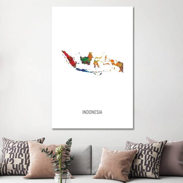 Indonesia Map by Michael Tompsett - Wrapped Canvas Art Prints (152.4cm H x 101.6cm W x 3.81cm D)