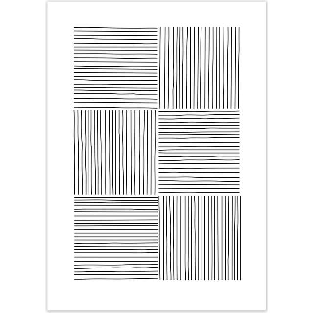 Black and White Squared Lines - Graphic Art Print on Paper - No Frame (30cm H x 21cm W x 1cm D)