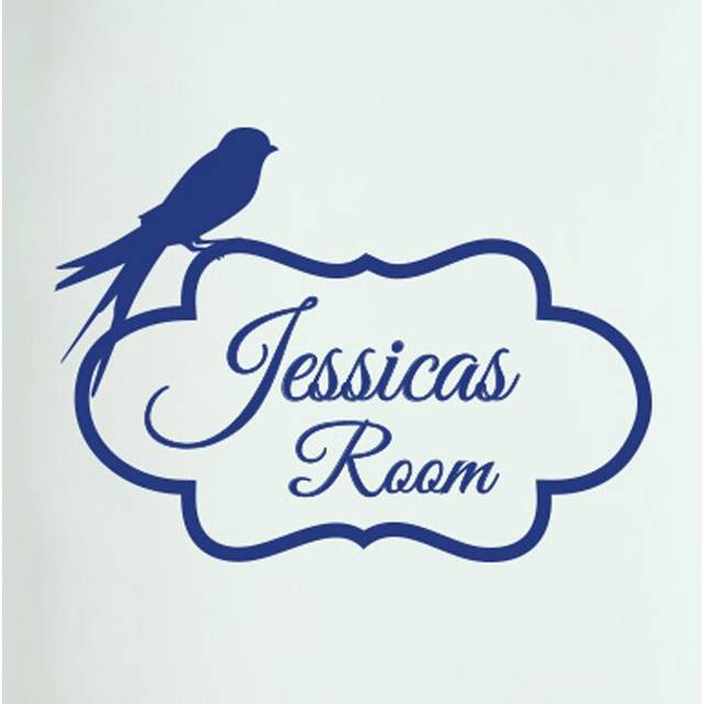 Personalized Bird Perching on Frame Door Room Wall Sticker - Dark Blue (29cm H X 40cm W)