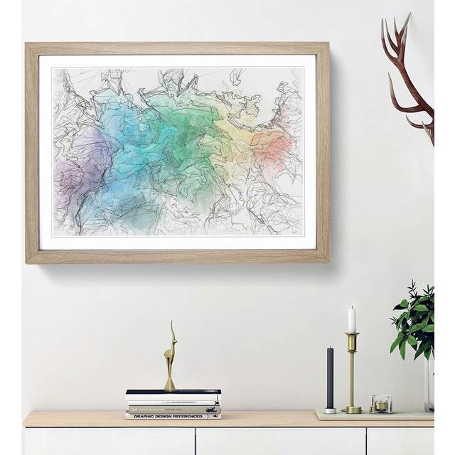 Gentle Rainbow Wonders in Abstract - Picture Frame Graphic Art Print - Oak Framed (27cm H x 36cm W x 2cm D)