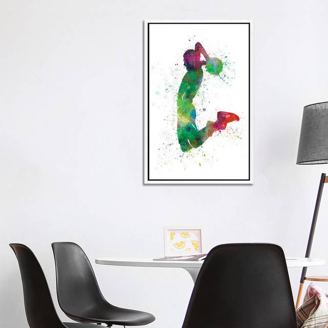 Young Man Basketball Player Dunking II by Paul Rommer - Painting Print on Canvas - White Framed (101.6 cm H x 66.04 cm W)
