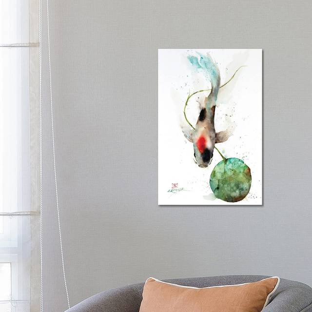Koi And Lily Pad by - Wrapped Canvas Painting (66.04cm H x 45.72cm x W 3.81cm D)