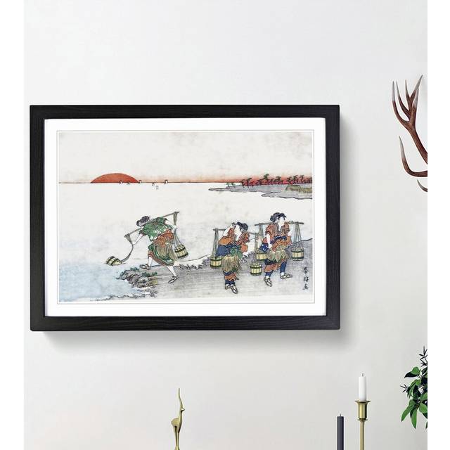 Water Carriers by Katsukawa Shunko - Picture Frame Painting Print - Black Framed (27cm H x 36cm W x 2cm D)