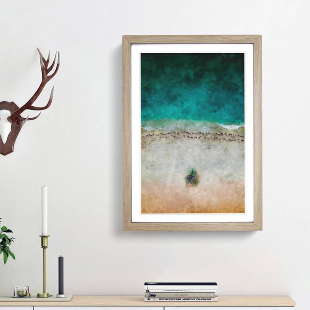 South Beach In Miami Florida Painting - Picture Frame Graphic Art - Oak Framed (33cm H x 24cm W x 2cm D)
