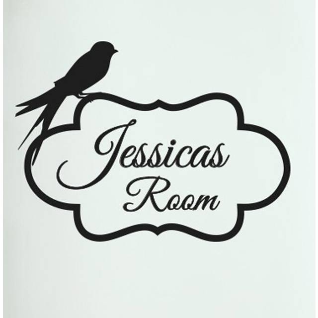 Personalized Bird Perching on Frame Door Room Wall Sticker - Black (29cm H X 40cm W)