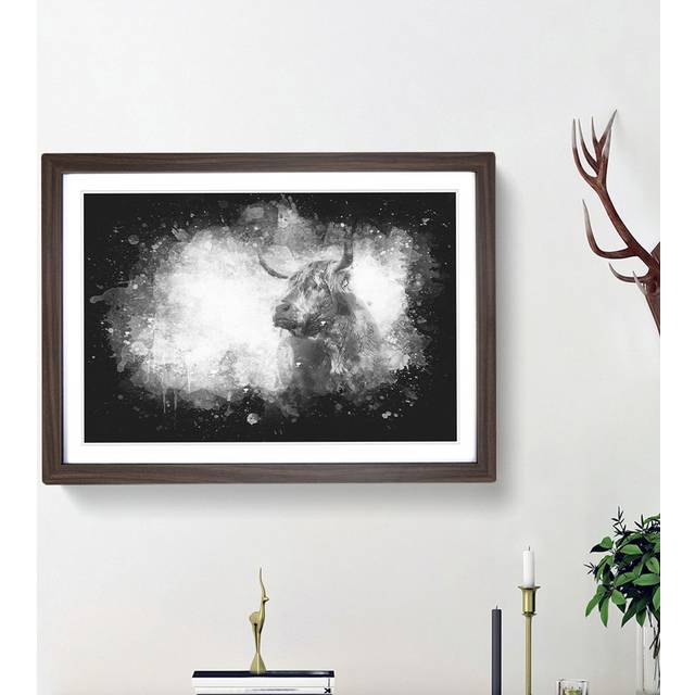 Highland Cow - Picture Frame Graphic Art Print - Walnut Framed (24cm H x 33cm W x 2cm D)