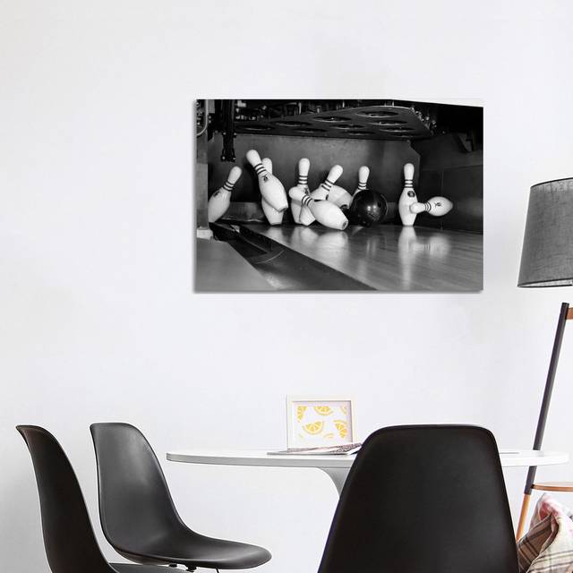 1960s Close-up of Bowling Ball Hitting Pins I - Wrapped Canvas Photograph (66.04cm H x 101.6cm W x 1.91cm D)