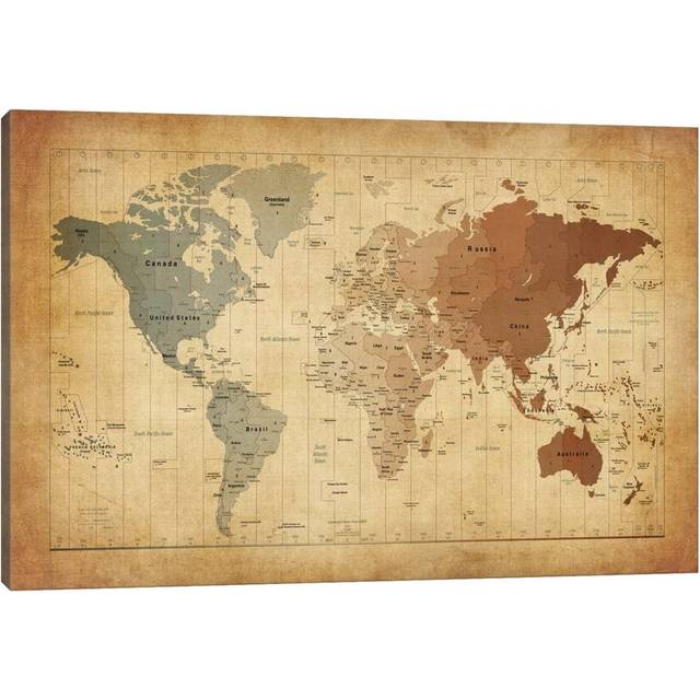 'Map of the World III' by Michael Tompsett - Floater Frame Graphic Art Print on Canvas - Wrapped Canvas (66.04 cm H x 45.72 cm W x 3.175 cm D)