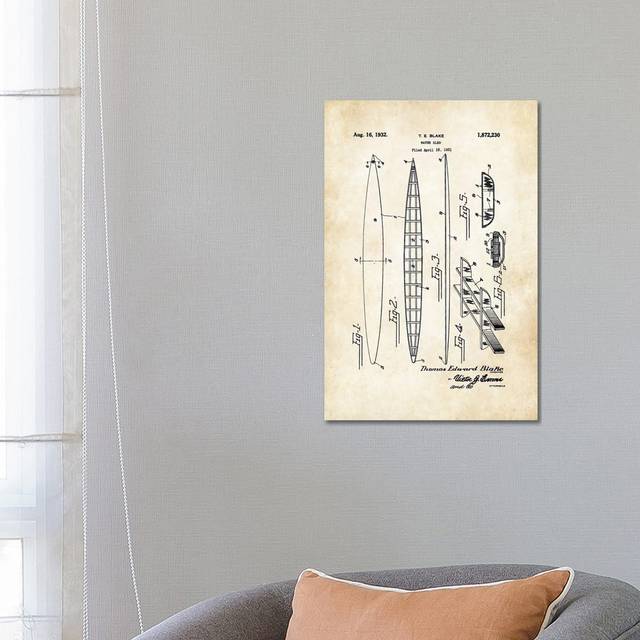 Tom Blake Surfboard (1932) - Wrapped Canvas Graphic Art (66.04 cm H x 45.72 cm W x 1.91 cm D)