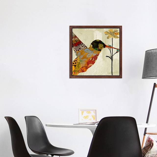 Humming bird brocade III - Graphic Art on Wrapped Canvas - Brown Framed (45.72 cm H x 45.72 cm W)