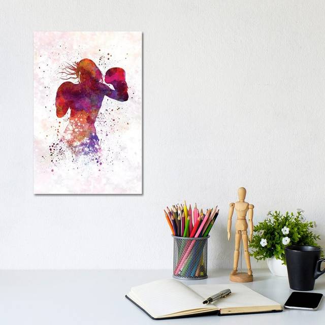 Woman Boxer Boxing Kickboxing Silhouette Isolated II by Paul Rommer - Wrapped Canvas Painting (30.48cm H x 20.32cm W x 1.91cm D)