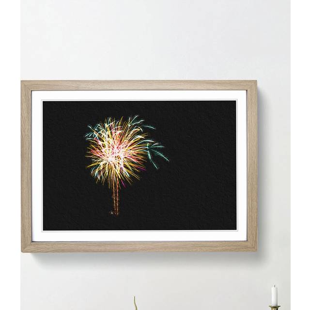 Palm Tree Fireworks - Picture Frame Painting Print - Oak Framed (48cm H x 65cm W x 2cm D)