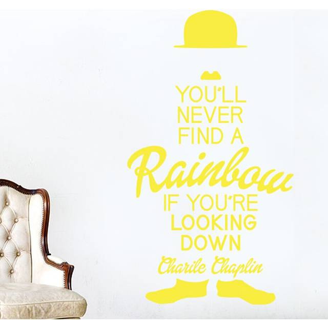 Charles Chaplin You'll Never Find A Rainbow If You're Looking Down Wall Sticker - Bright Yellow (57cm H X 101cm W)