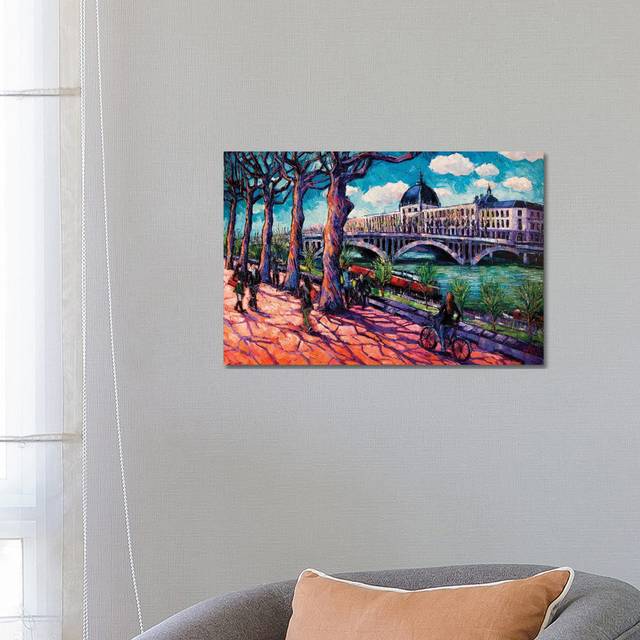 Spring on the Banks of the Rhône Lyon France by Mona Edulesco - Wrapped Canvas Painting (45.72cm H x 66.04cm W x 3.81cm D)