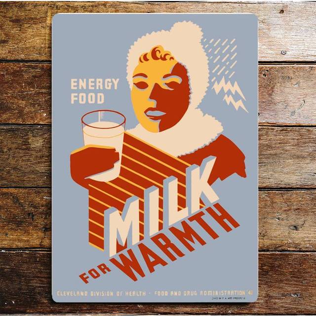 Milk For Warmth - Metal Propaganda Wall Sign (20cm H x 15cm W)