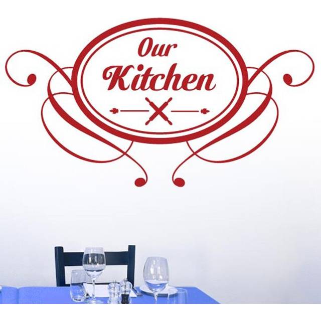 Our Kitchen Round Vintage Sign Wall Sticker - Dark Red (Medium)
