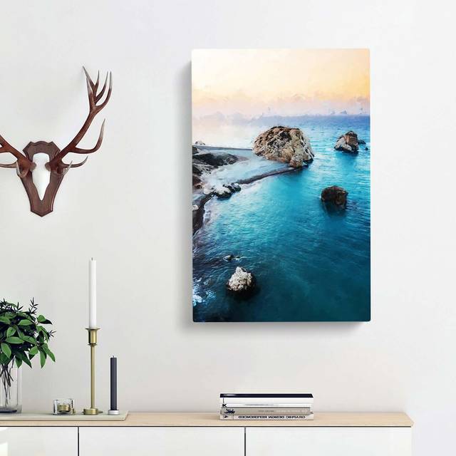 'The Rock of Aphrodite Beach in Cyprus' - Picture Frame Painting Print on Paper - Wrapped Canvas (60cm H x 40cm W x 3cm D)