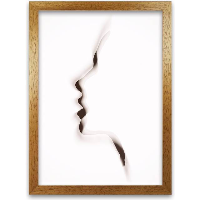 'Female Profile Original' - Graphic Art Print on Paper - Oak Frame (84cm H x 59cm W x 3cm D)
